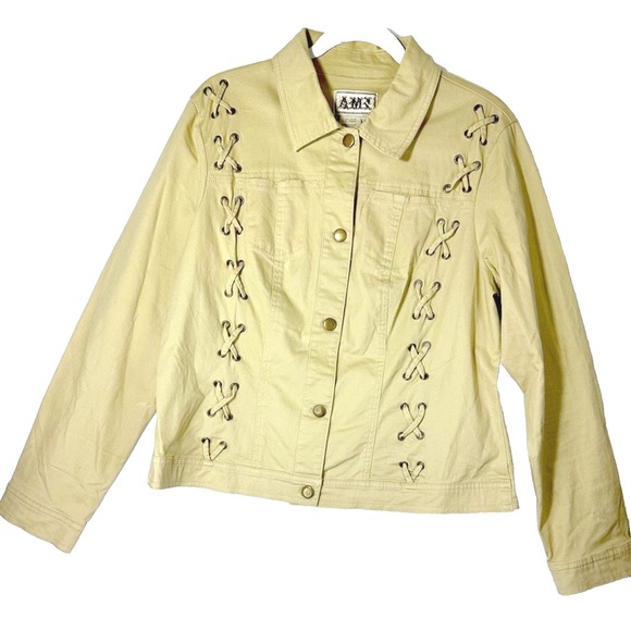 AMI Womens Jacket XL Khaki Vintage Braided Boho Cowgirl Western Aztec Y2K - Picture 1 of 9